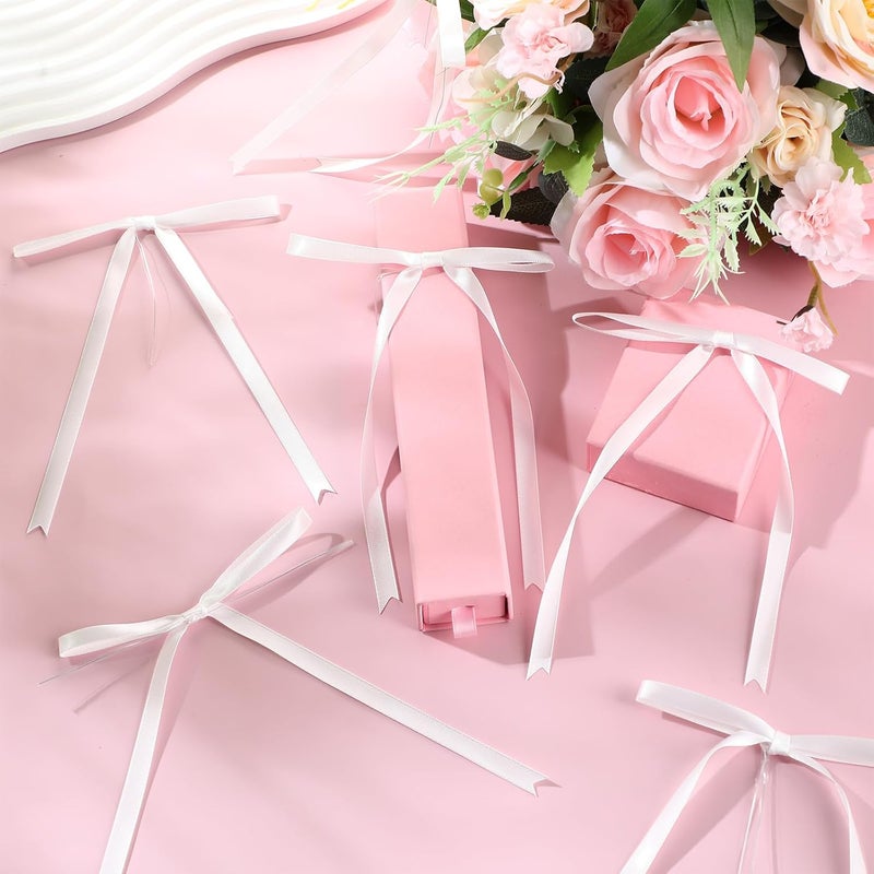 Riceshoot Store White 50 Pcs Stain Ribbon Bows 5x7 Inch Twist Tie Bows for Gift Wrapping Cake Treat Bags Craft DIY Gift Wedding Baby Shower Birthday Party Decorations - Image 3